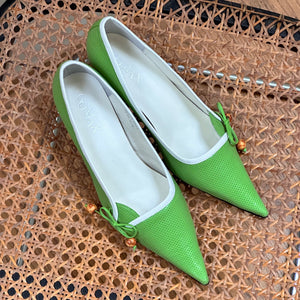 Vintage 90s Kitten Heel Pointed Green Mule