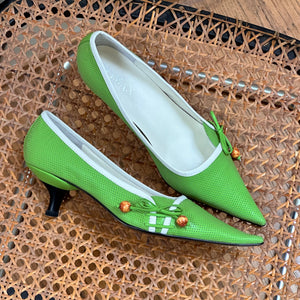 Vintage 90s Kitten Heel Pointed Green Mule