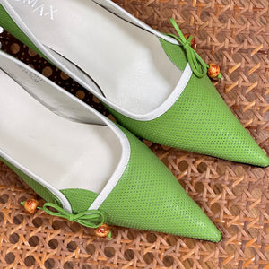 Vintage 90s Kitten Heel Pointed Green Mule