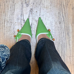 Vintage 90s Kitten Heel Pointed Green Mule